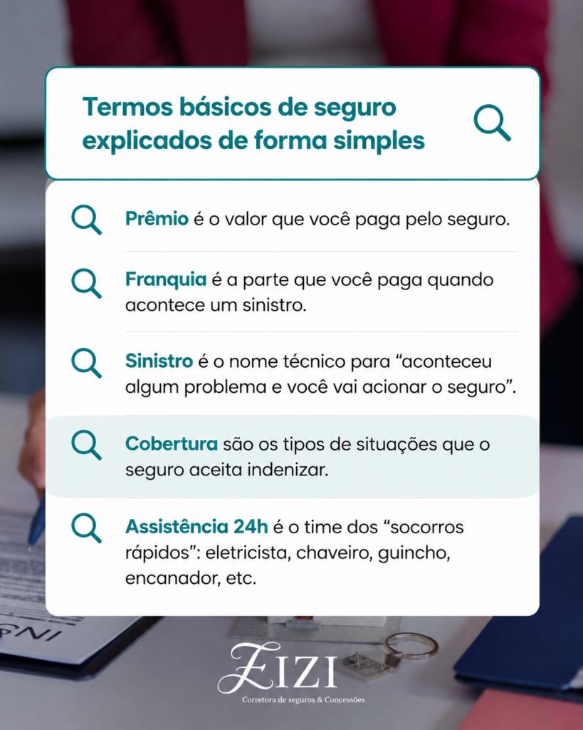 🔍 Termos básicos de seguro explicados de forma simples.